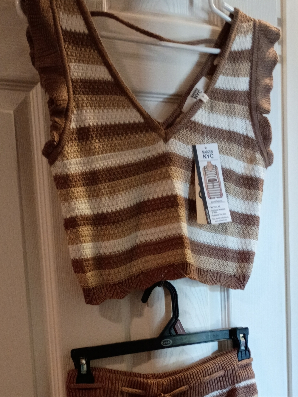 Striped Knit Skirt Set in Cream and Brown by